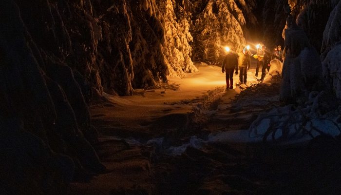 Schneeschuhwanderung mit Stefan Fölsch im Wald bei Oberhof. Foto: Paul-Philipp Braun